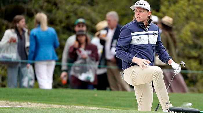 Cameron Smith watches a shot on Saturday at the 2022 Masters.